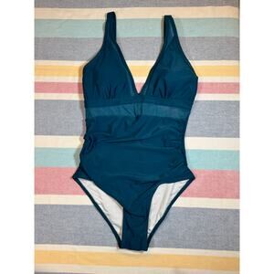NWOT Teal Mesh Panel One-Piece Swimsuit | V-Neck | Adjustable Straps | Sz Small